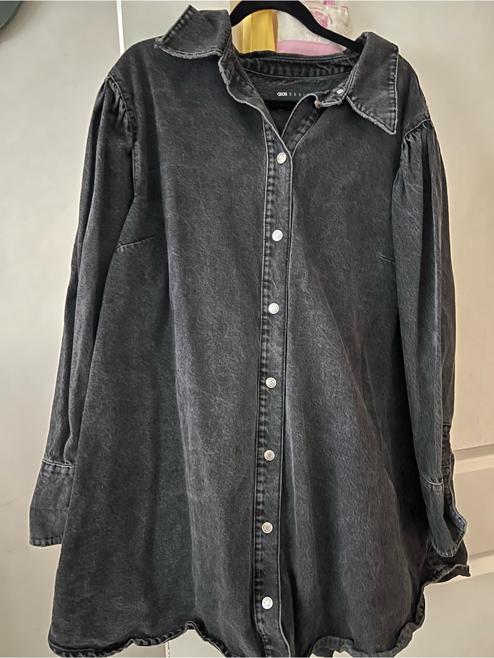 Plus size asos curve black denim puff sleeve dress size 20 2X - 3X